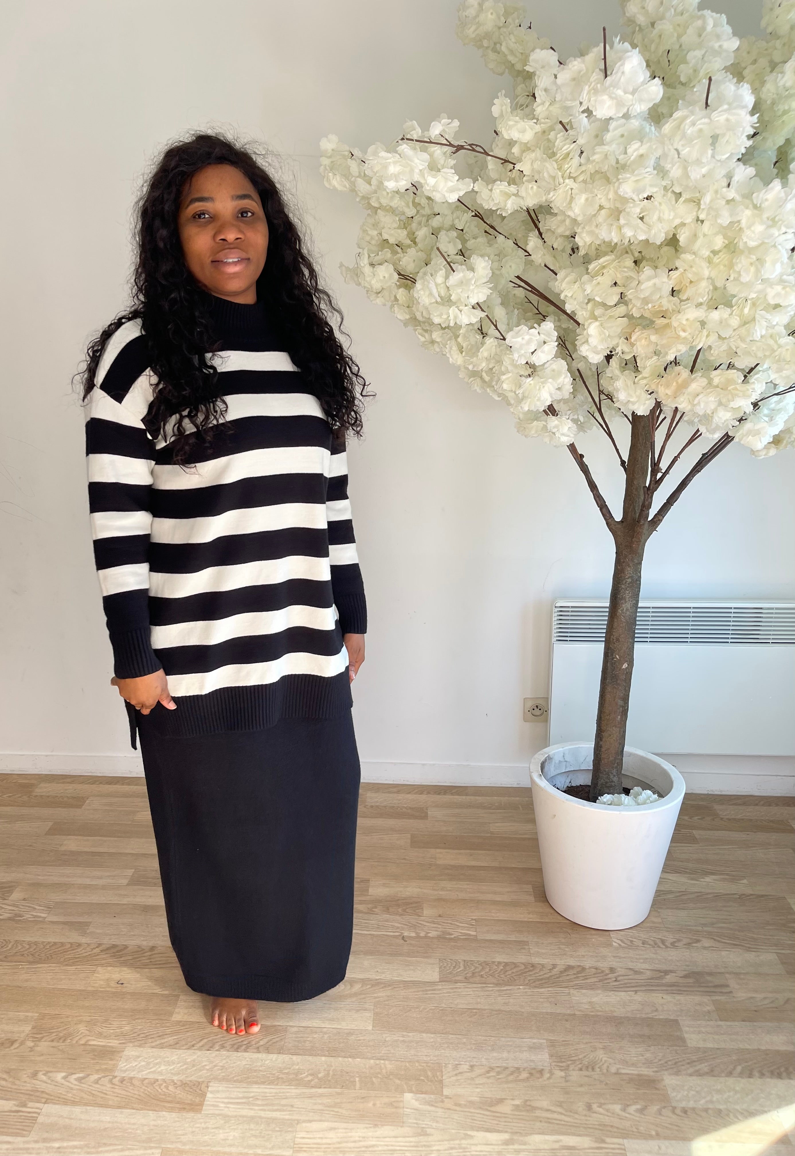 Ensemble deux pièces tunique et jupe en maille