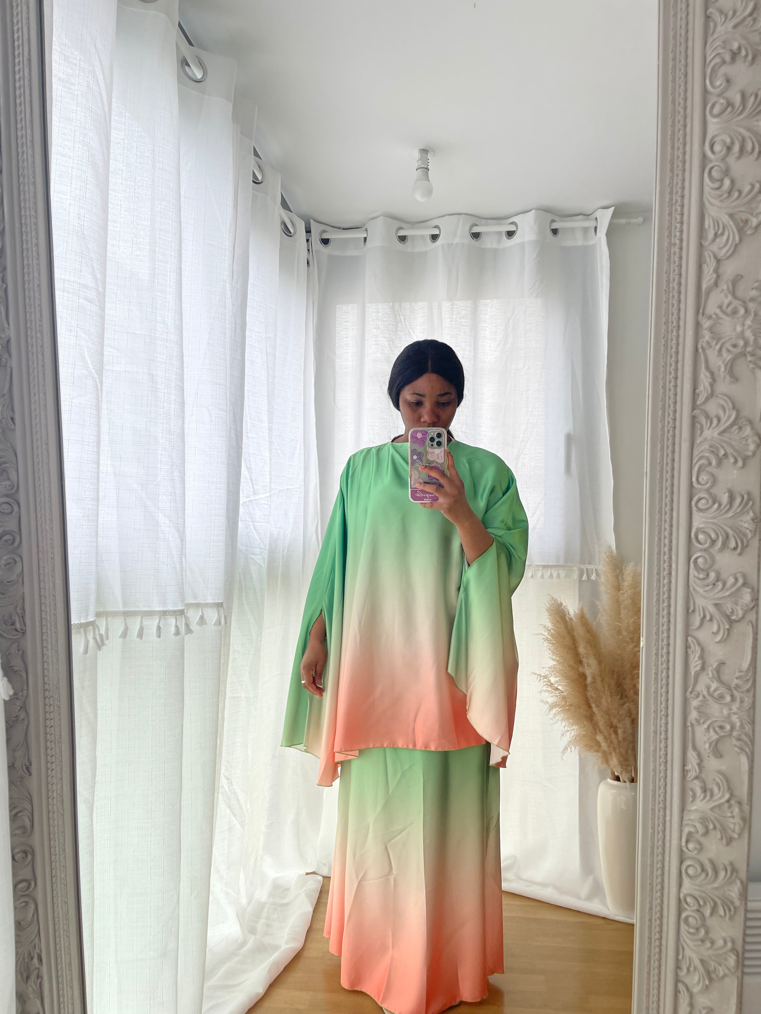 Ensemble jupe satiner dégradé