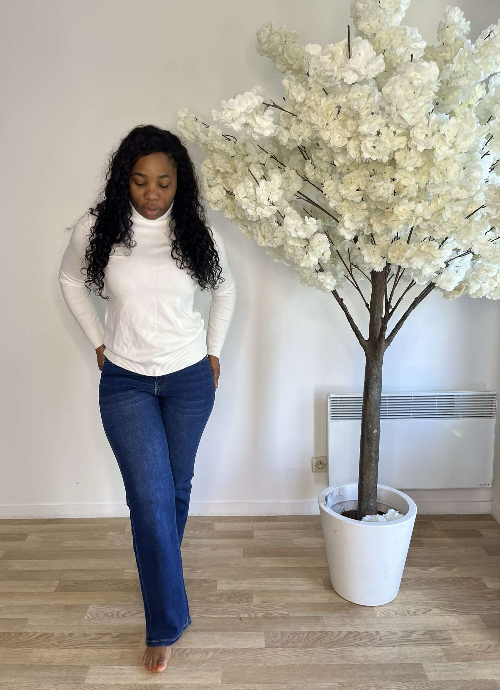 jeans évasé taille haute bleu bas large