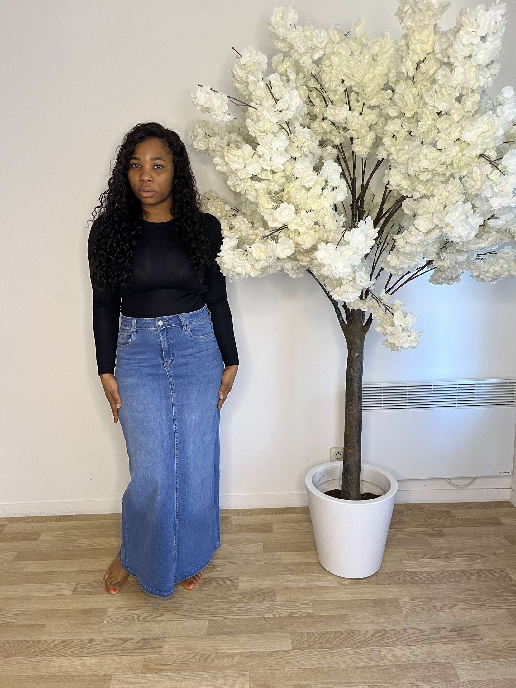 Jupe en jeans sans fente plusieurs modèles et couleurs