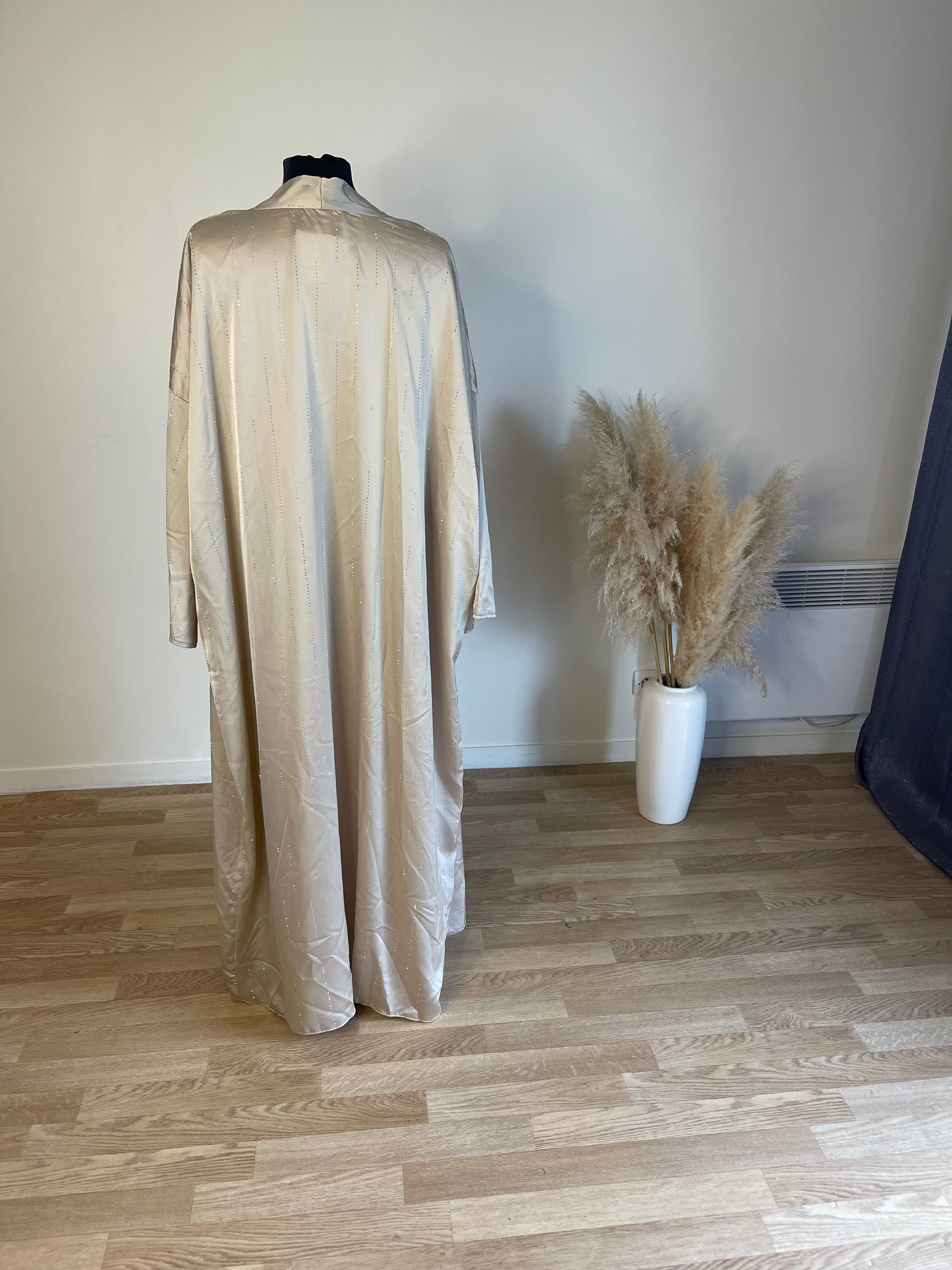 Abaya deux pièces sous robe et kimono à strass