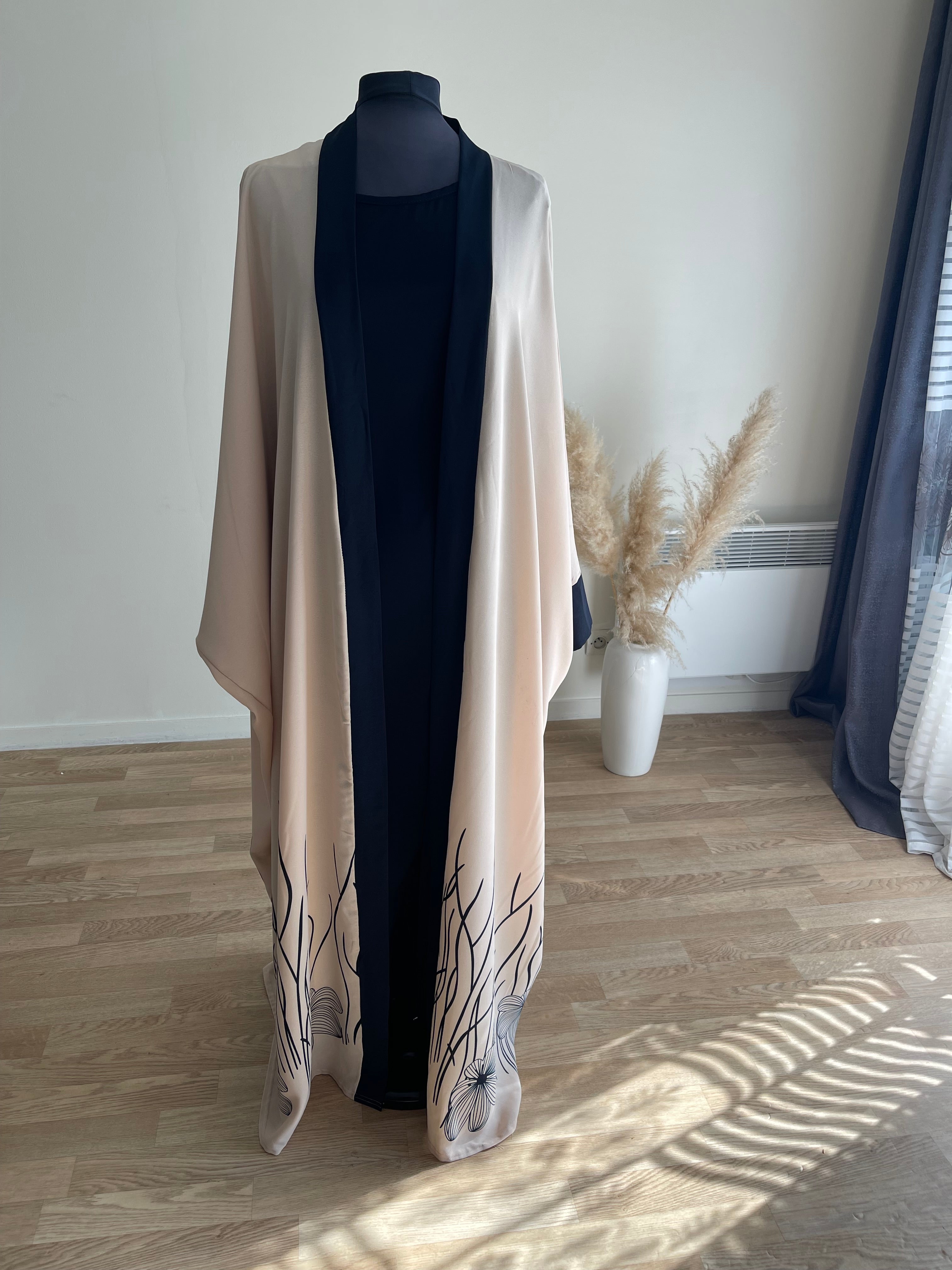 Abaya deux pièces bords imprimés floraux
