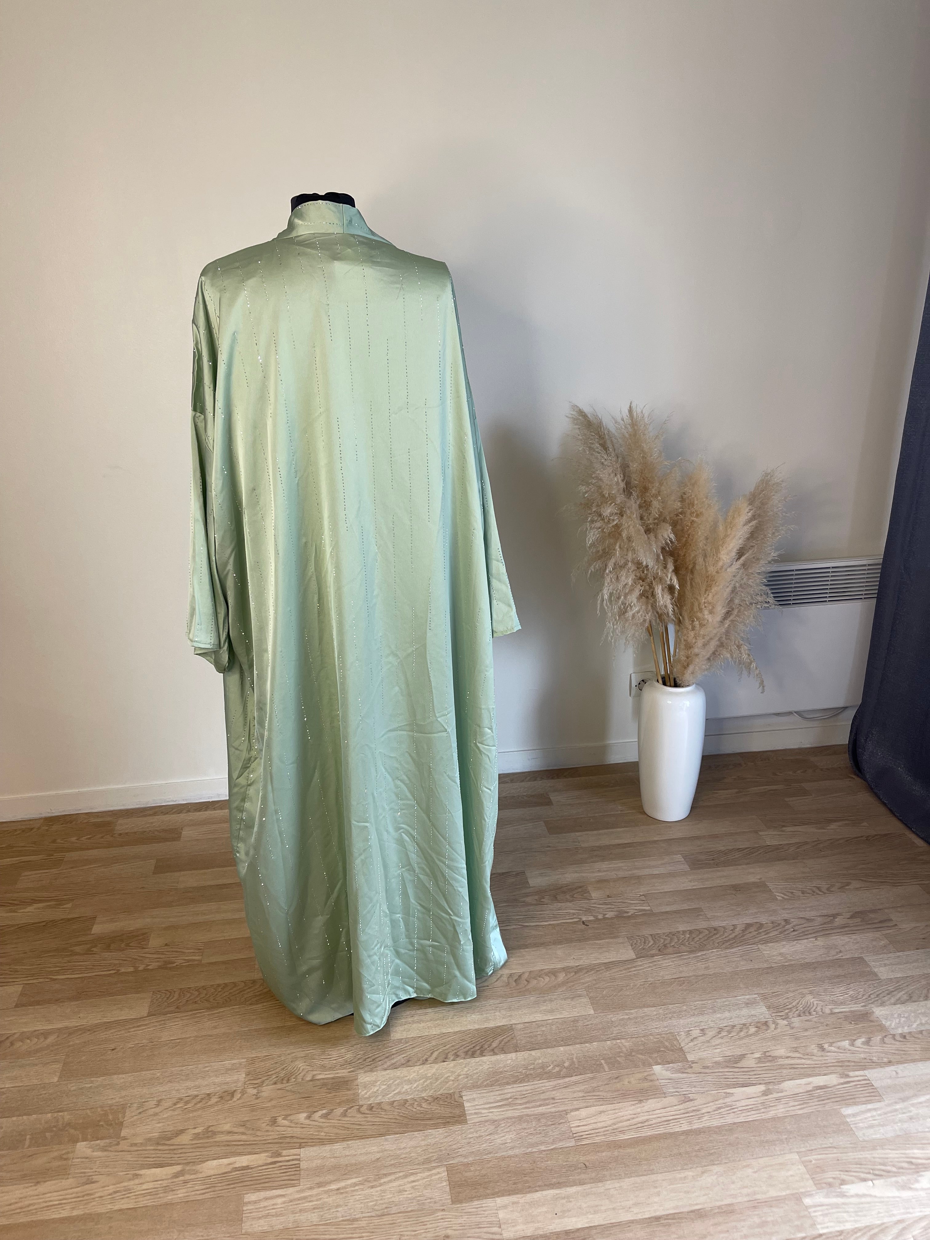 Abaya deux pièces sous robe et kimono à strass