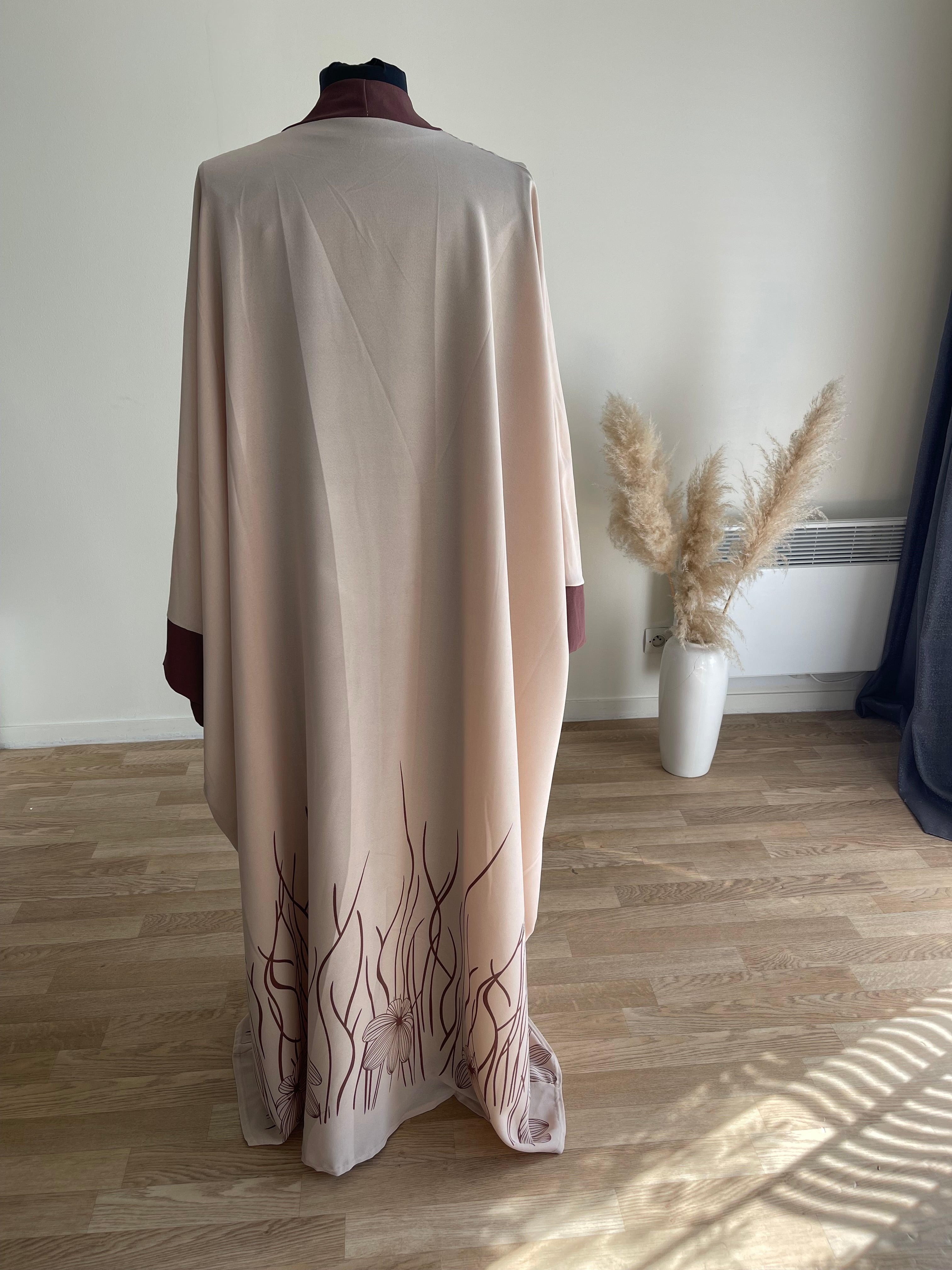 Abaya deux pièces bords imprimés floraux