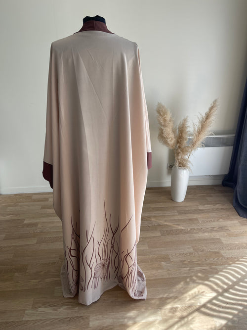 Abaya deux pièces bords imprimés floraux