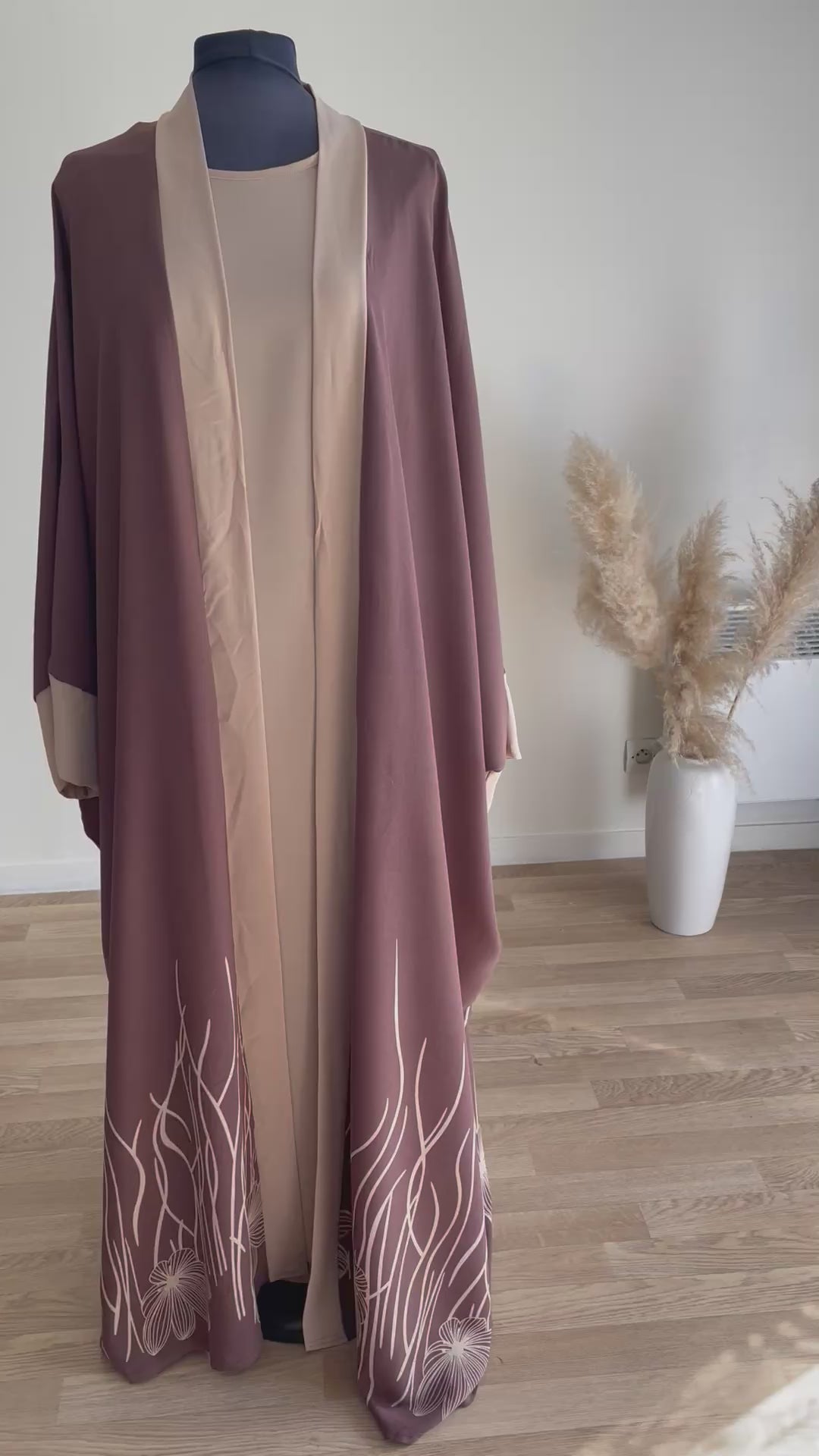 Abaya deux pièces bords imprimés floraux